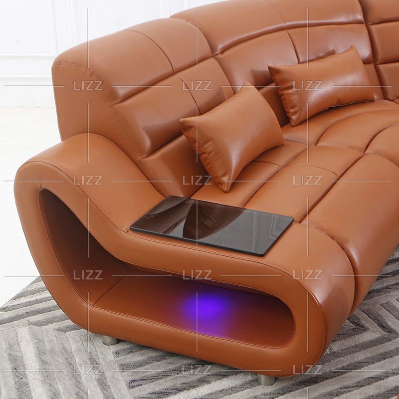 Leisure Dunkelbraunes LED-Anteilsofa mit Tisch