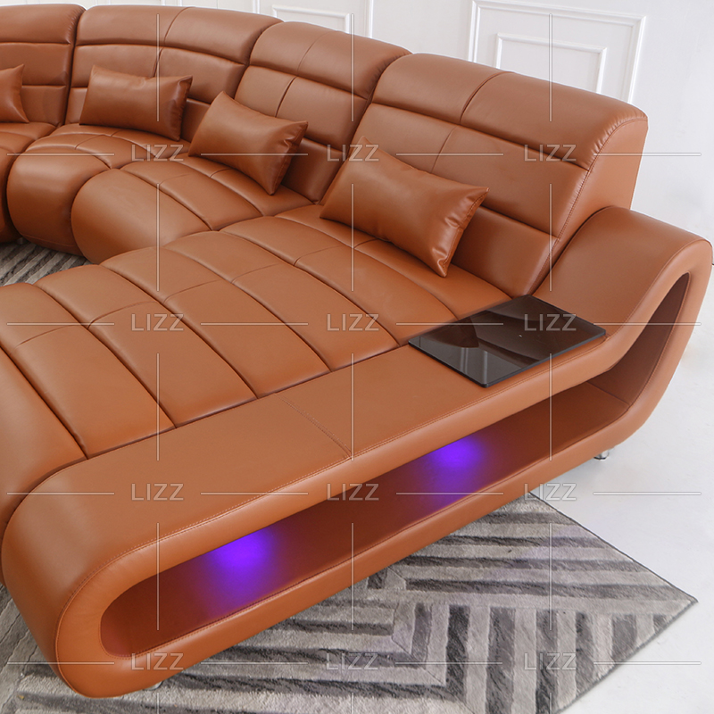 Leisure Dunkelbraunes LED-Anteilsofa mit Tisch