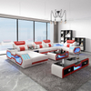 Couch Leder LED Schnittsofa in Rot und Schwarz mit Kissenrücken