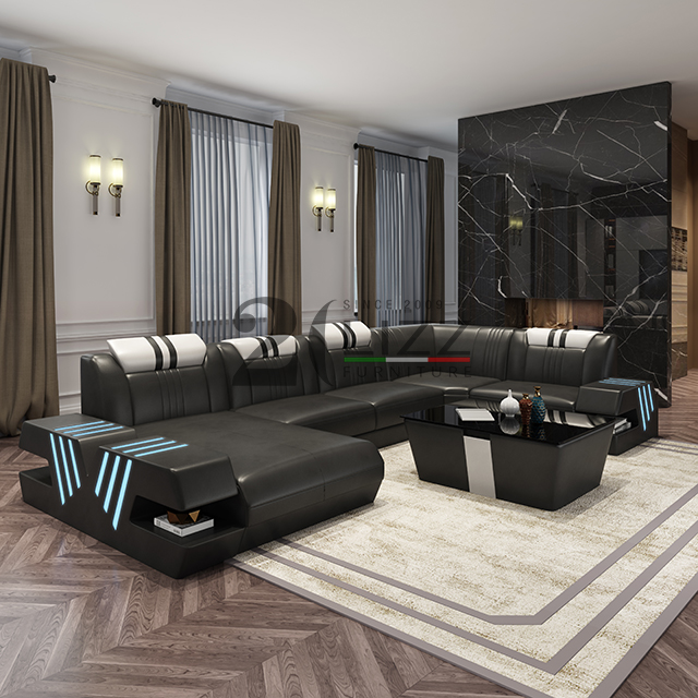 Couch Leder LED-Sofa mit TV-Ständer