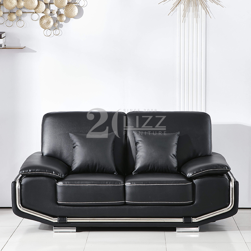 Wohnmöbel Schwarzes Ledersofa-Set für Wohnzimmer