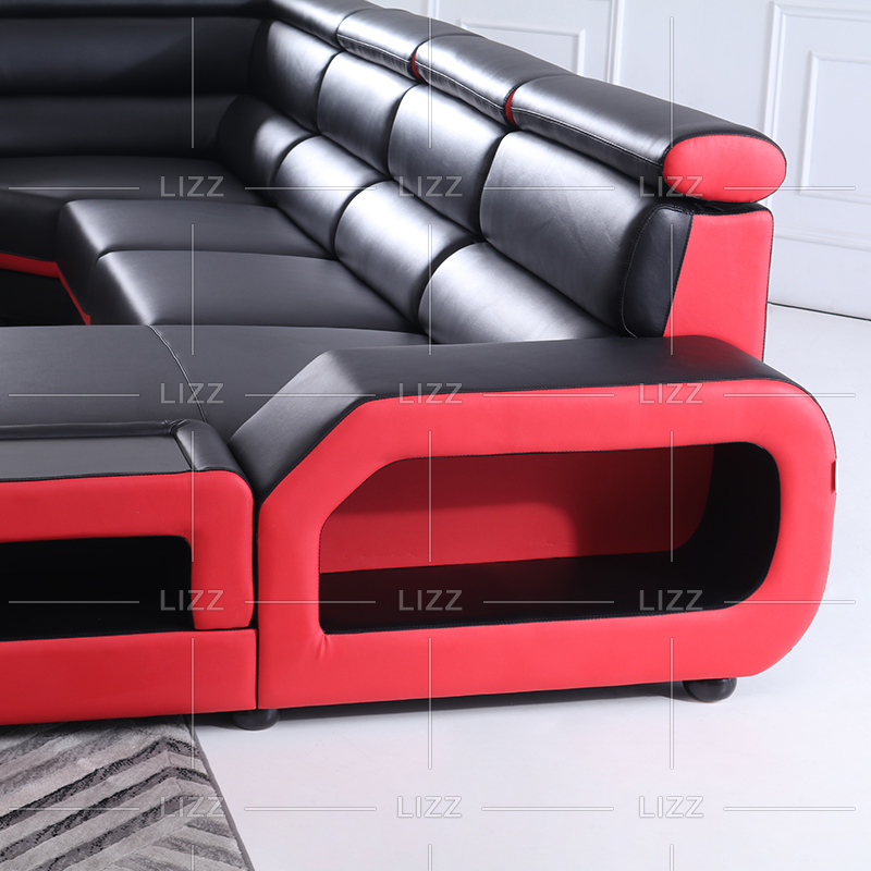 Einzelnes L-förmiges Wohnzimmersofa in Schwarz und Rot