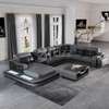 U-förmiges LED-Sofa aus Leder für Wohnzimmer
