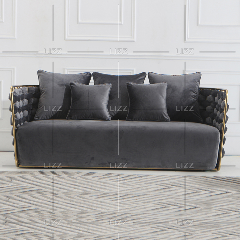 Luxus Sofa aus grauem Stoff mit Metallrahmen